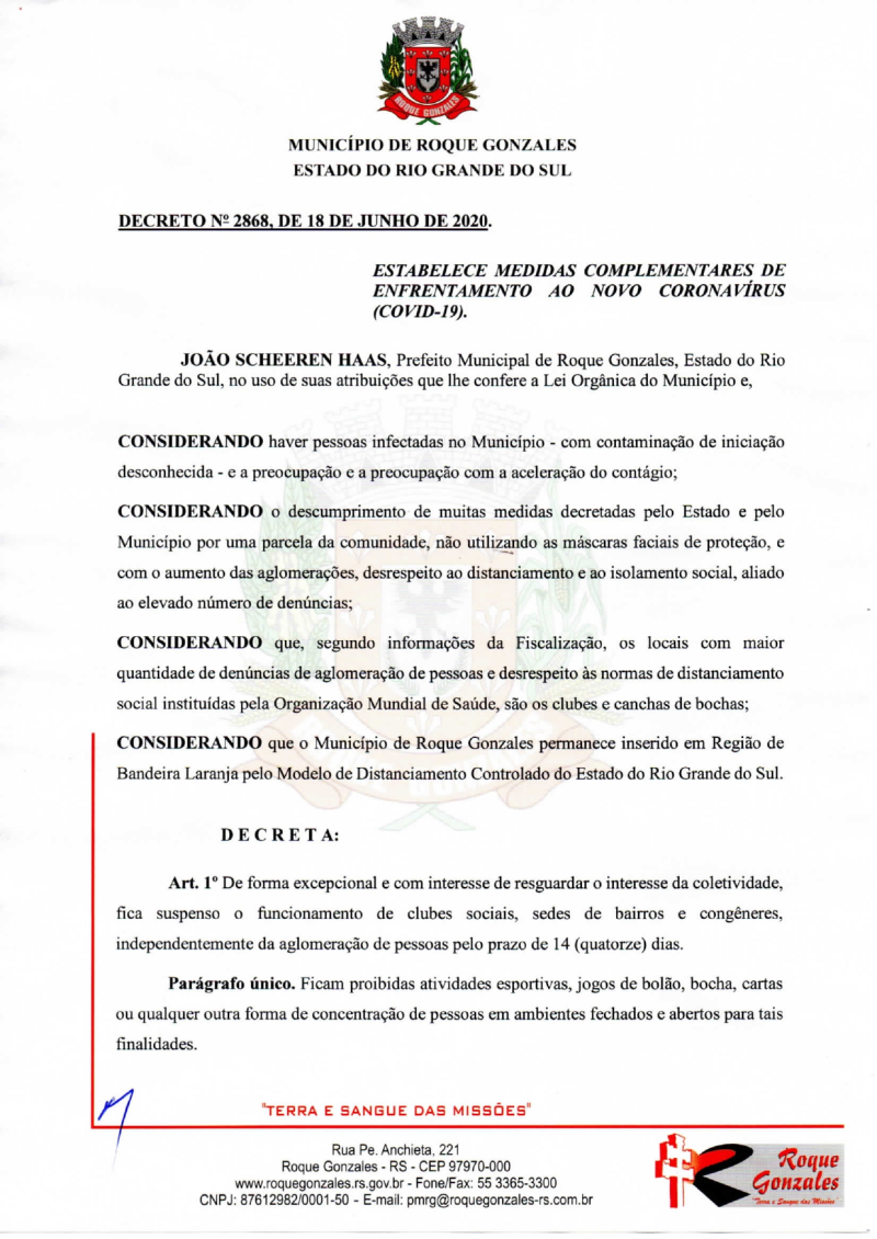 ADMINISTRAÇÃO MUNICIPAL PÚBLICA DECRETO N°2.868/2020